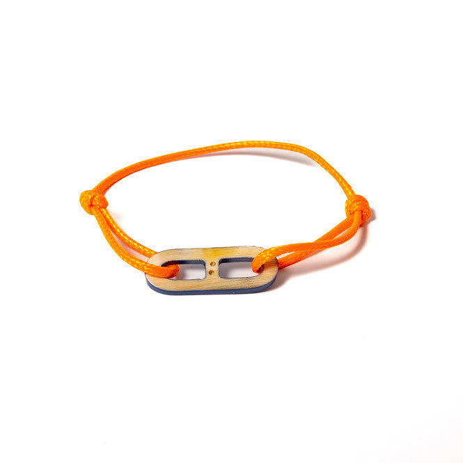 ATELIER1811  Maillon Martin reversible bleu et naturel clair sur lien orange 