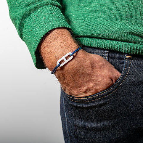 ATELIER1811  Maillon Martin blanc sur lien denim