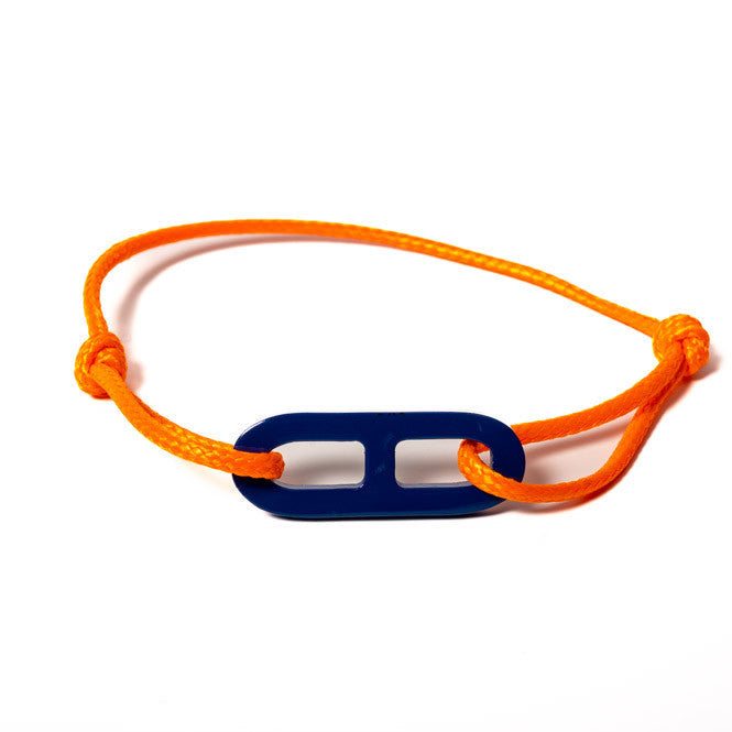 ATELIER1811  Maillon Martin Bleu sur lien ajustable orange. Bracelet mixte