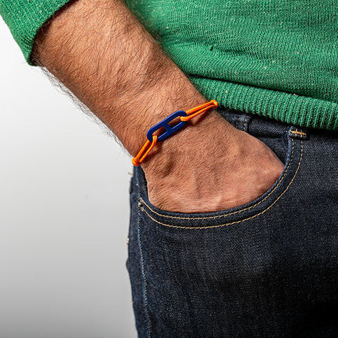 ATELIER1811  Maillon Martin Bleu sur lien orage. Bracelet mixte