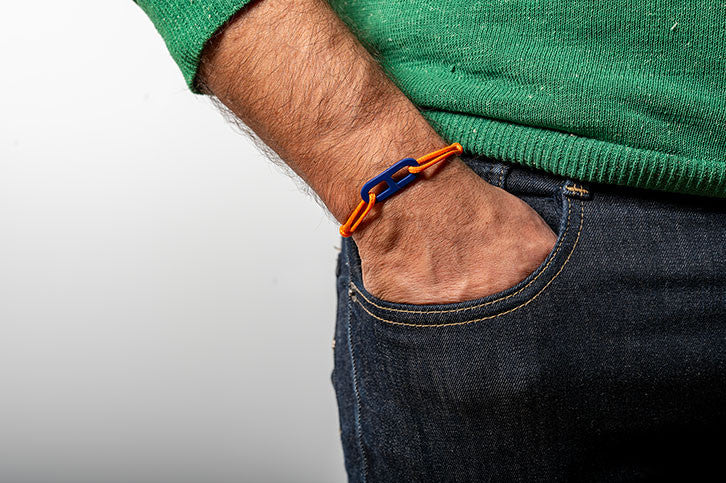 ATELIER1811  Maillon Martin Bleu sur lien orage. Bracelet mixte